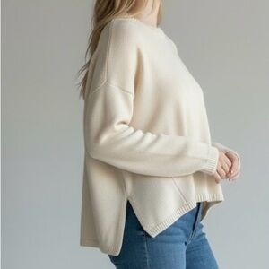 Kit and Ace Merino Wool Crewneck Sweater In Cream Hi-Low Size Small Petite